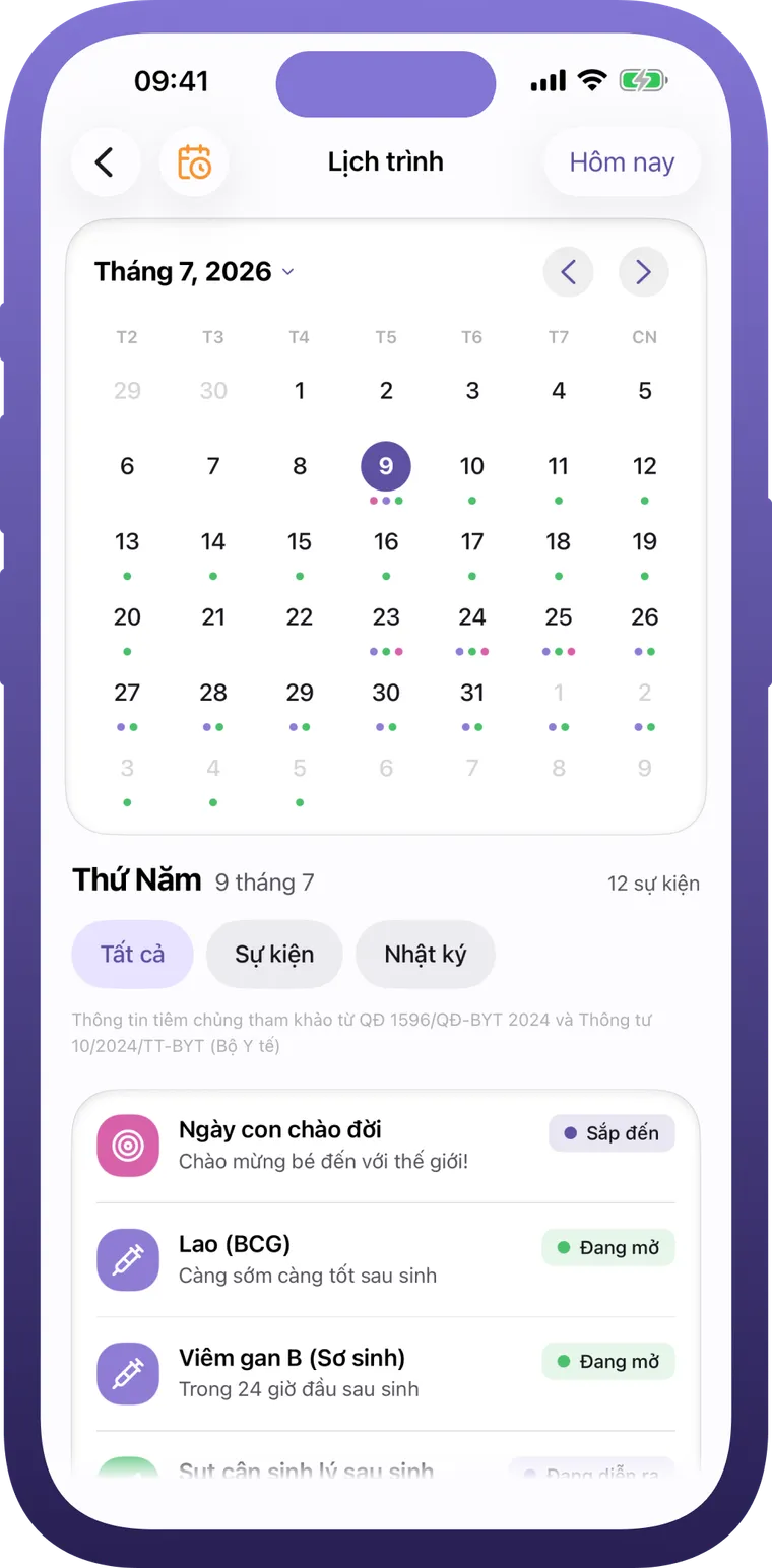 Màn hình lịch trong Buno Baby