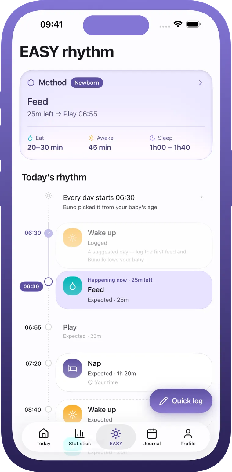 The EASY rhythm screen in Buno Baby