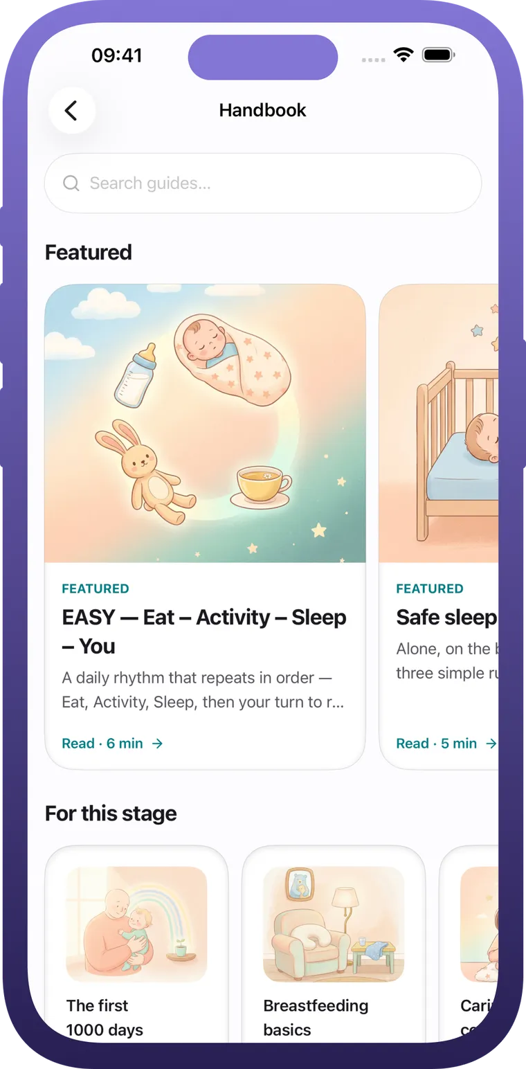 The handbook screen in Buno Baby